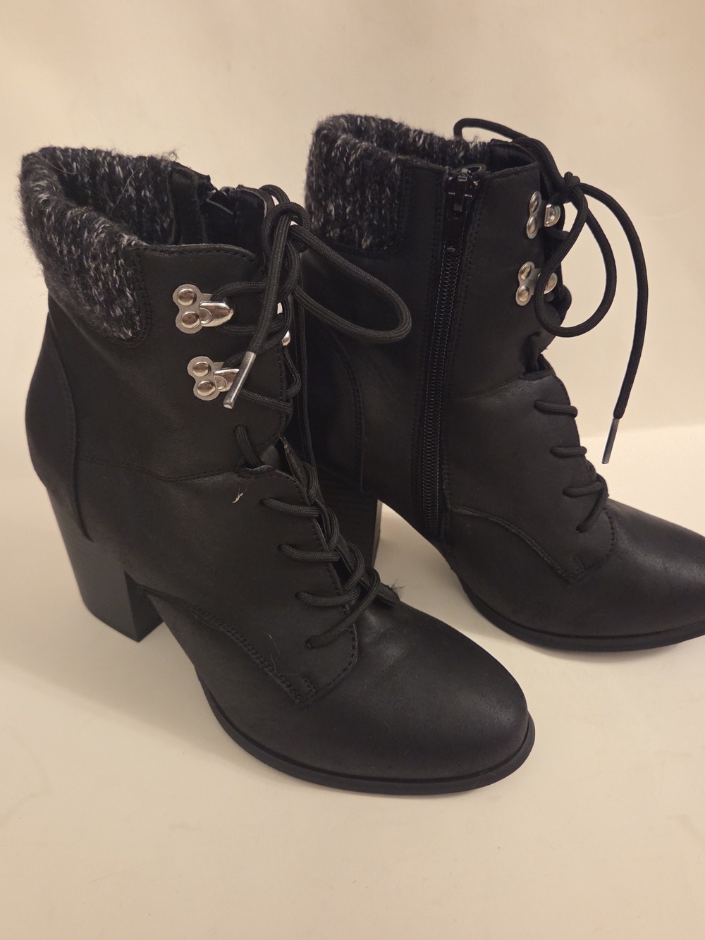 XOXO Black Lace-Up Ankle Booties with Knit Collar